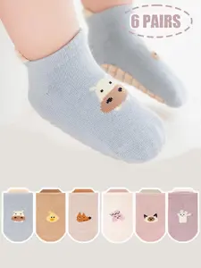 6 Pairs Children Socks Baby Walking Socks Non-Slip Indoor Floor Socks Cartoon Pattern Newborn Baby Socks Boys Short Socks Animal Cartoon