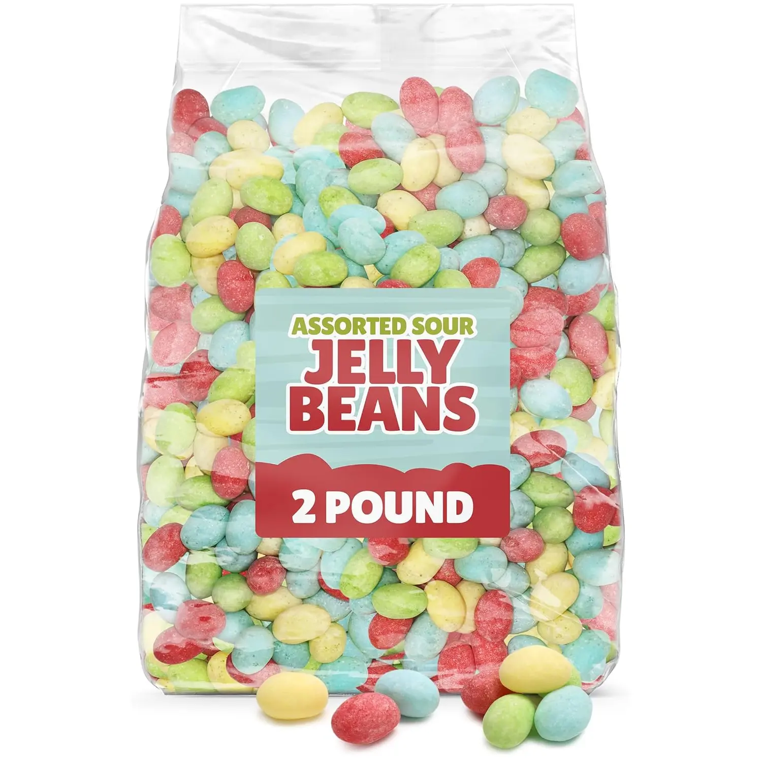 Sour Jelly Beans Candy 2 lb Bulk Bag - Assorted Pastel Colored Fruit Flavors JellyBean Sour Candy for Party Favors, Candy Buffets, Treats