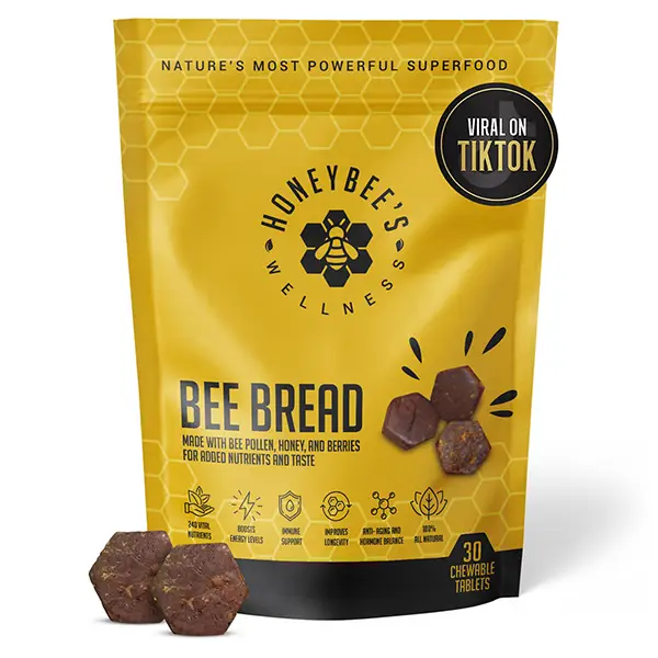 Honeybee's Wellness Bee Bread Natural Multivitamin Superfood | Bee Pollen, Propolis & Berries, 240+ Nutrients, Amino Acids, Minerals & Protein for Ene