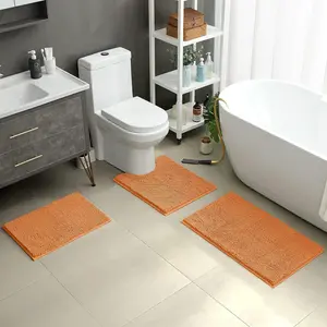3-Piece Long Plush Bathroom Rug Set, Quick-Dry Rubber Backed Bath Mat, Absorbent and Washable, Bathroom Decor Set, Ideal for Bathroom, Toilet, Bathtub, Bathroom Mats, Bathroom Floor Mat