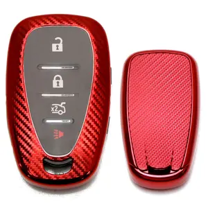 iJDMTOY Red Chrome Plated w/Carbon Fiber Pattern Full Coverage TPU Key Fob Protective Case For 2016-up Camaro Malibu Cruze Spark Volt, 2017-up Bolt Sonic Trax, etc