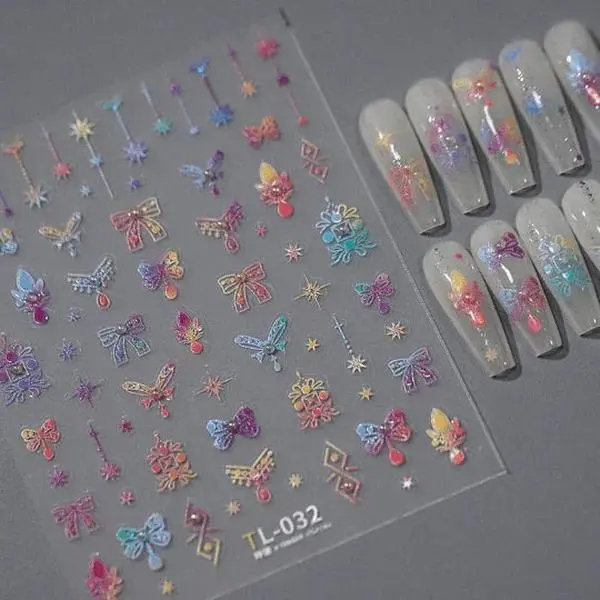 5D Bowknot Nail Decal, StarNail Decals, Diamonds Nails Art Stickers, Embossed (394)