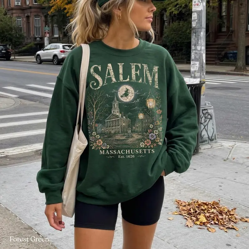 Salem Massachusetts Sweatshirt or T-Shirt, Vintage Witch City Halloween Graphic