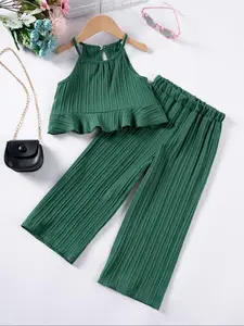 Girls Summer Set Tank Top + Loose Long Pants, Cool Breathable Fashion Clothing, Casual Daily Wear for Kids, Fashion Clothes Set