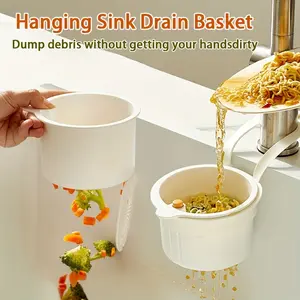 1/2pcs Press-Button Hand-Free Drain Basket, Food Residue Filter, Hanging Sink Drainer, One-Click Press Drain Basket, Kitchen Plant Rack, Kitchen Gadgets