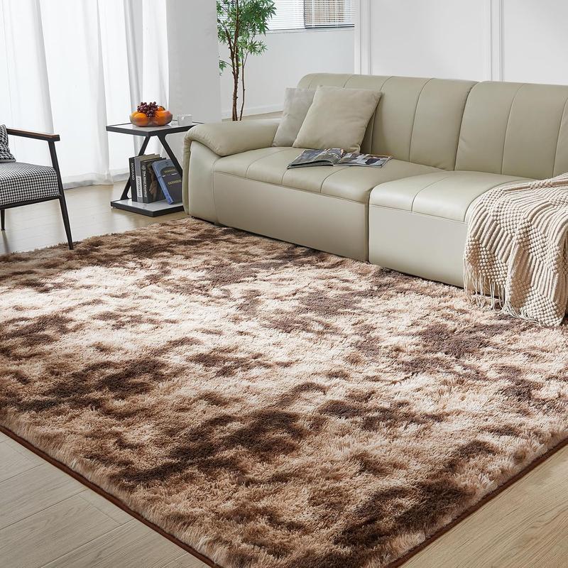 Ultra Soft Rug for Living Room, 5*8 Fluffy Shag Area Rug for Bedroom, Modern Shaggy Carpets Fuzzy Rug for Teens Dorm Nursery Home Decor Aesthetic, Upgrade Anti-Skid Durable, Tie-Dyed Coffee