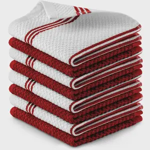 Zulay Kitchen: Kitchen Towels (Dish) 12x12 in (8 Pack) Red Color
