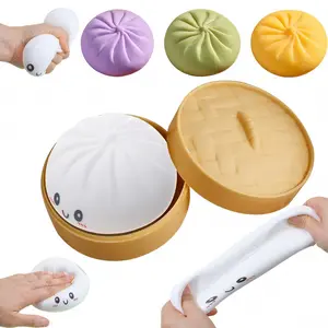 Giant Glitter Dumpling Squishy with Steamer Basket、Stretchy Rainbow Stress Ball、Soft Relief Fidget Toy for Adults、 Soft Squeeze Decompression Dough