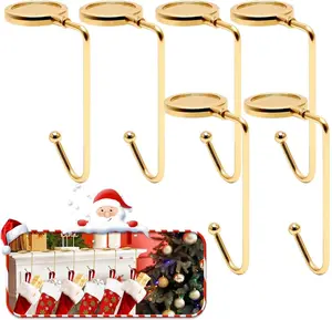 365park Christmas Mantle Stocking Holders Set of 6 - Gold Non-Slip Fireplace Hangers, Lightweight Metal Hooks for Festive Party Decoration, Durable Zinc Alloy, Rotatable Design, Easy to Use, Perfect for Mantel or Fireplace