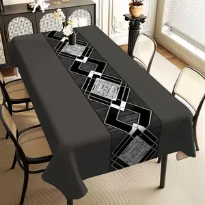 JIT 1pc 2D flat modern gray-white geometric pattern rectangular tablecloth, suitable for kitchen, living room, and dining table, kitchen accessory, party, room & outdoor decorative tablecloth, a tablecloth gift for friends