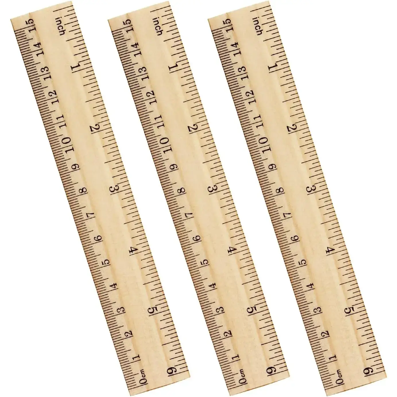 3 Pack Wooden Ruler 6 Inch Rulers Bulk Wood Measuring Ruler for Students Office School Supplies 2 Scale (15 cm)