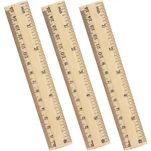 3 Pack Wooden Ruler 6 Inch Rulers Bulk Wood Measuring Ruler for Students Office School Supplies 2 Scale (15 cm)