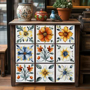 Flower Pattern Tile Sticker, 24pcs/set Self Adhesive Removable Waterproof Tile Sticker, Peel & Stick Backsplash Wall Sticker for Kitchen