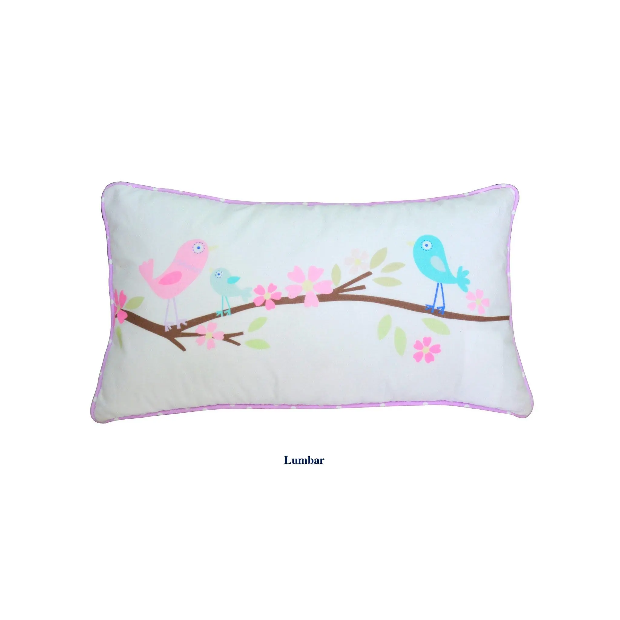 Pink Owl Lumbar Throw Pillow, Rectangular Floral Bird & Birds on Trees Decor for Room Decor & Home Interior, Spot Clean Soft Furnishing, Printed, Cotton