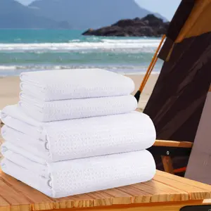 4 Piece Waffle Towel Set, 2 Extra Large Bath Towels + 2 Hand Towels, Quick Dry High Absorbency, Ideal for Bathroom Beach Pool