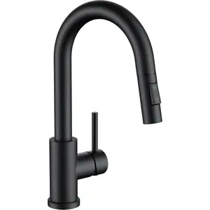 Black Bar Sink Faucet for Kitchen Sink, Modern Single Handle Kitchen Faucet with Pull Down Sprayer, Stainless Steel High Arc with Deck Plate for 1 or 3 Hole, Suitable for Bathroom RV Camper
