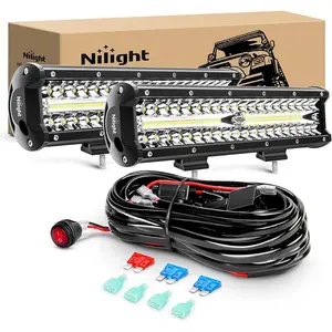 Nilight LED Light Bar, 2Pcs 12In 300W Triple Row Flood Spot Combo 30000LM Driving Lights with 2-Lead Off-Road Wiring Harness Kit, Truck Accessories for Trucks, ATVs