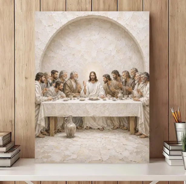Last Supper Canvas Wall Art, Jesus Disciples Biblical Scene, Christian Faith Decor