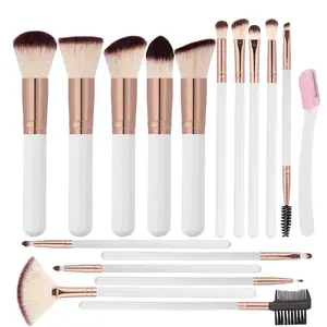 Real Perfection Makeup Brush Set 16 Pcs with 1 Eyebrow Razor Premium Synthetic Foundation Powder Concealers Eyeshadow Blush Makeup Brushes Make up Brushes Kit (White)