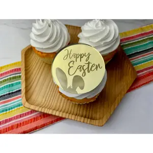 Happy Easter Bunny EARS Round Cupcake Charm | Medallions| Cupcake Topper (Sets of 6)