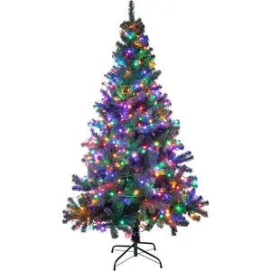 6Ft Premium Artificial Christmas Tree with 400 LED Multicolored String Lights Rugged Metal Stand,8 Lighting Modes,1000 Tips Full Tree,Xmas Decoration