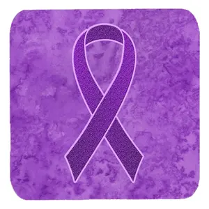 212 MAIN Tableware Decorative Coasters - 3.5x3.5 in Square Foam, Waterproof, Heat-Resistant, Fade-Proof, Purple Ribbon for Cancer Awareness (Pancreatic & Leiomyosarcoma), Home Use, Set of 4, Decorative Coaster