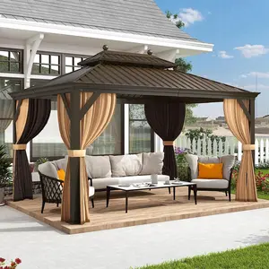 PURPLE LEAF 10' x 14' Outdoor Hardtop Gazebo For Garden | Double Roof Aluminum Frame | Bronze