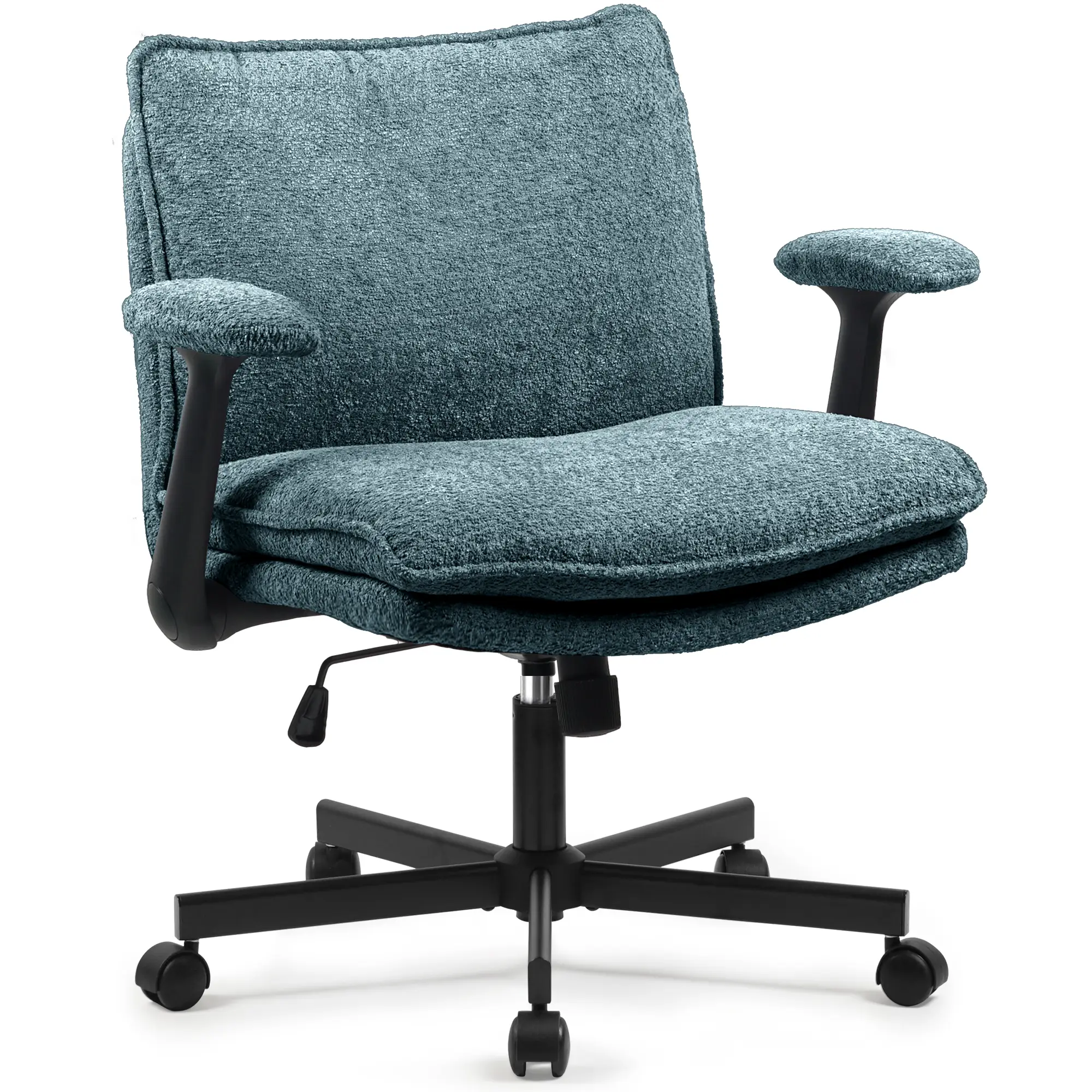 Criss Cross Legged Office Chair with Wheels and Flip-Up Arms, Upholstered Criss Cross Desk Chair, Wide Seat Chairs for Home Office, Vanity, Apartment