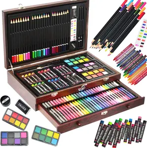 Art Supplies, 146 Piece Deluxe Wooden Art Set Crafts Drawing Painting Kit with 2 Sketch Pads, Gift Box for Adult Artist Beginner Kids Teens Girls Boys