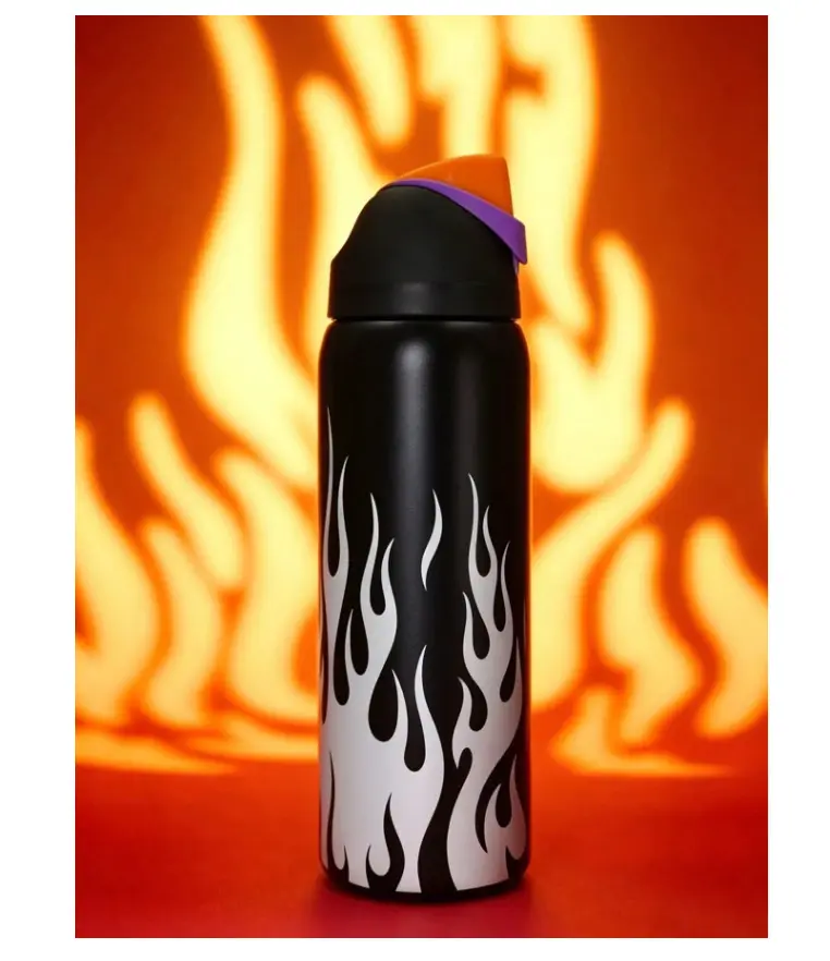 Owala FreeSip 32oz Black Flame Water Bottle Chrome Inferno Style - 2026 Gift