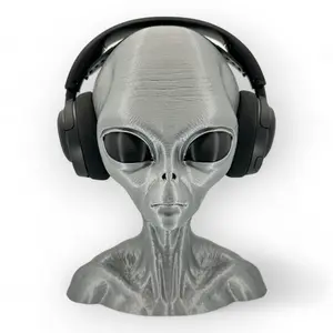 Grey Alien Headphone Stand – Extra Large 12" Gaming Headset Holder 3D Printed Sci Fi Decor, Unique Desk Display for Gamers UFO Fans