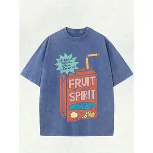 Digitex 220G Heavyweight Cotton Fruit of the Spirit Tee Unisex Retro Washed Graphic T-Shirt Loose Crewneck Casual Summer Shirt
