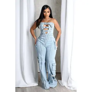 Ayla Washed Denim Cut Out Jumpsuit