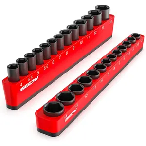 2-Piece 1/4"-Drive Metric Magnetic Socket Organizer Set (Holds 26 Sockets) - Detachable Tool Tray with 5mm Magnetic Base, Screw-Fixed Design & Heavy-Duty Modular Storage for Garage/Home Workshop