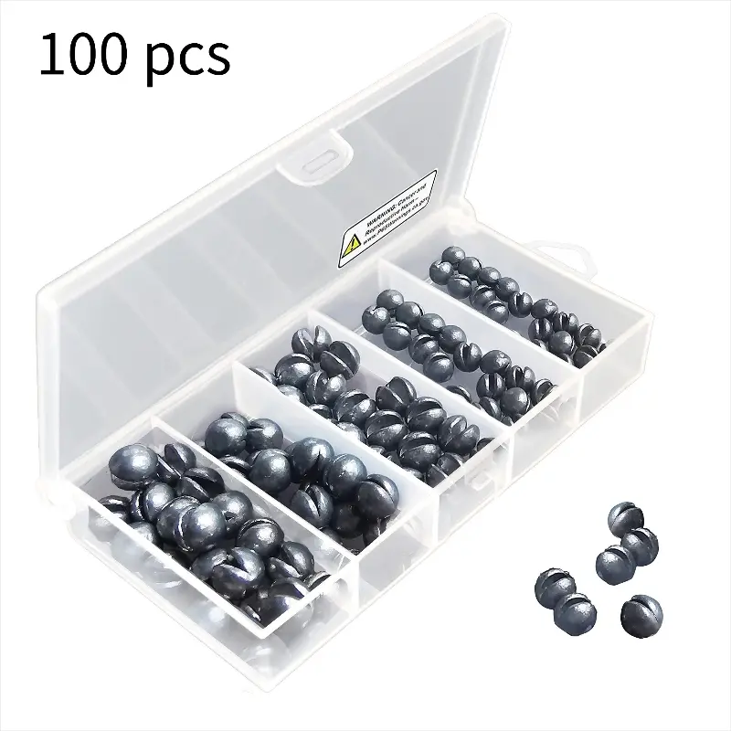 100pcs Fishing Weights Sinkers Kit, 100pcs Round Split Shot Sinker, Fishing Weights Egg Sinkers 5 Sizes, Plastic Box Pack, Fishing Accessories Kit, Fishing Tackle, Fishing Equipment, Fishing Stuff
