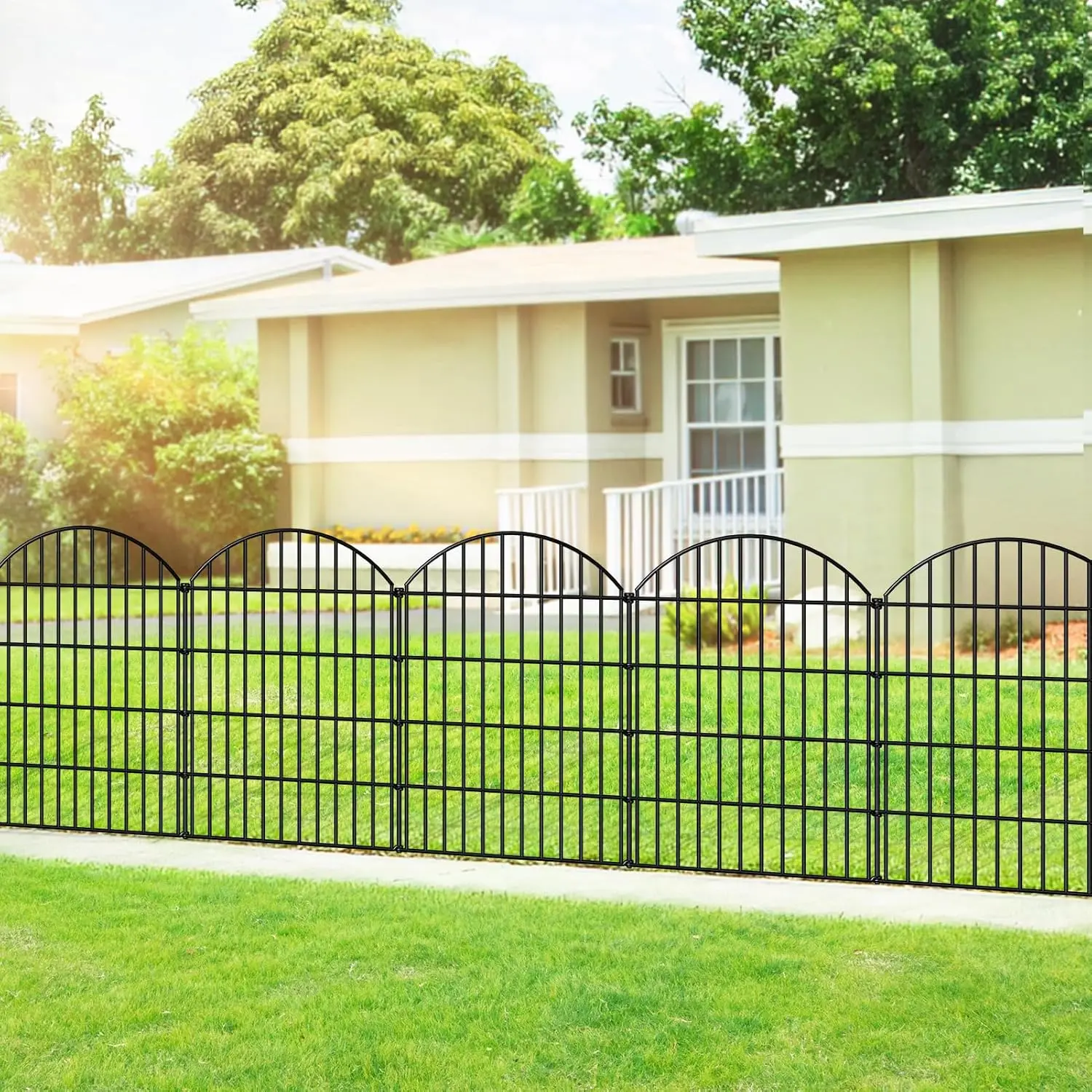 Metal Garden Fence 36in (H) x 23.3ft (L), 10 Panels + 11 Stakes  Fences Border Fence  Barrier, No Dig Garden Fencing for Yard Flower Bed Lawn Patio Outdoor, CTW3610 Black