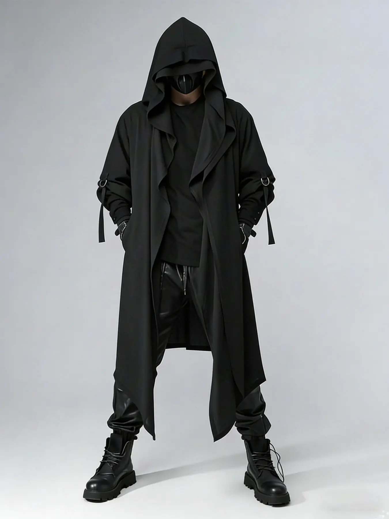 Men’s Dark Gothic Hooded Long Coat Oversized | Asymmetric Draped Cyberpunk Longline Jacket for Streetwear & Street Style Avant-Garde Aesthetic Looks Alternative