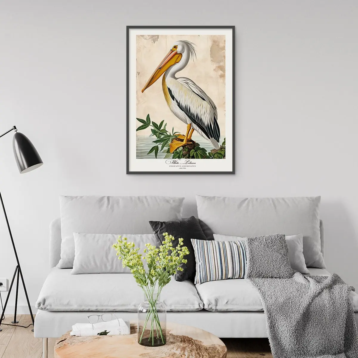 White Pelican Printable Wall Art – Audubon Style Vintage Bird Poster, Botanical Nature Decor, Gift for Bird Lovers, Unframe
