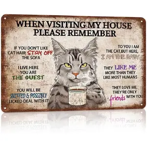 Vintage Tuxedo Cat Metal Tin Signs Cat Decor for Cat Lovers Retro Aluminium Wall Decor - when visiting my house please remember 2025 fashion