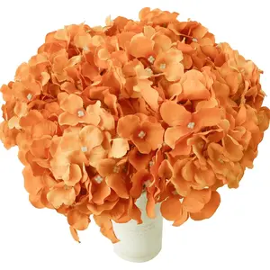 10pcs Orange Fake Flowers Hydrangea Heads Silk Fall Flowers with Stems for Mother's Day Easter Home Kitchen Wedding Decorations New Year Spring (vase not Include)