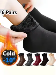6 Pairs Women's Warm Ankle Socks, Wool Lining Thick Winter Socks, Cold Weather (-10°c), Outdoor & Casual, Various Colors