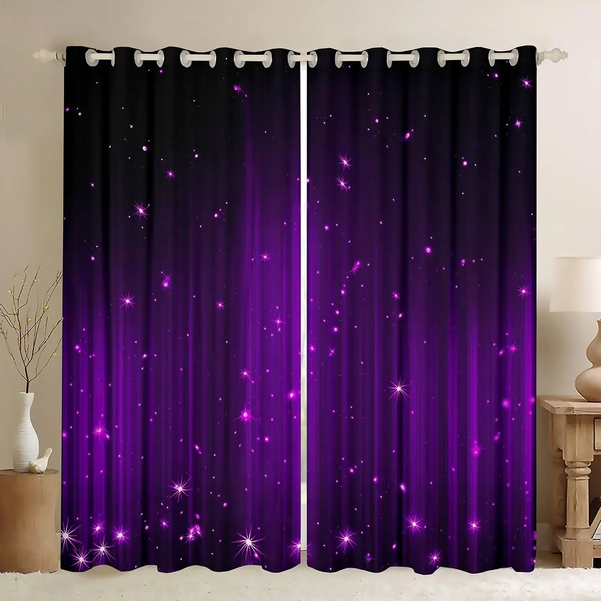 Feelyou Black and Purple Privacy Grommet Blackout Curtains - Women's Ombre Abstract Striped Colorful All-Over Print Beautiful Bold Pattern Drapes, Stylish Window Treatments for Bedroom, Living Room Decor, Colorful Curtains