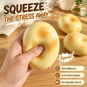 Potato Squishy Fidget Toy - Viral Summer Block Sensory Squeeze Toy with Satisfying Squeaky Sound, High Playability Stress Relief Squisher for Kids & Adults, Trendy TikTok Must-Have Gift