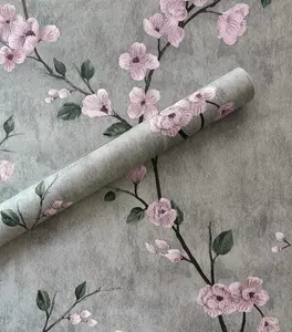 Dviolet Floral Peel and Stick Wallpaper Grey Contact Paper Flower Waterproof Modern Wall Paper Decorative Removable Self Adhesive Wallpaper for Bedroom 17.7" X 118.1"