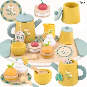 15-Piece Role Play Tea Set for Girls Ages 3-5, Wooden Toy Kitchen Accessories, Toddler Play Kitchen, Birthday Gift, Educational Toys for Kids