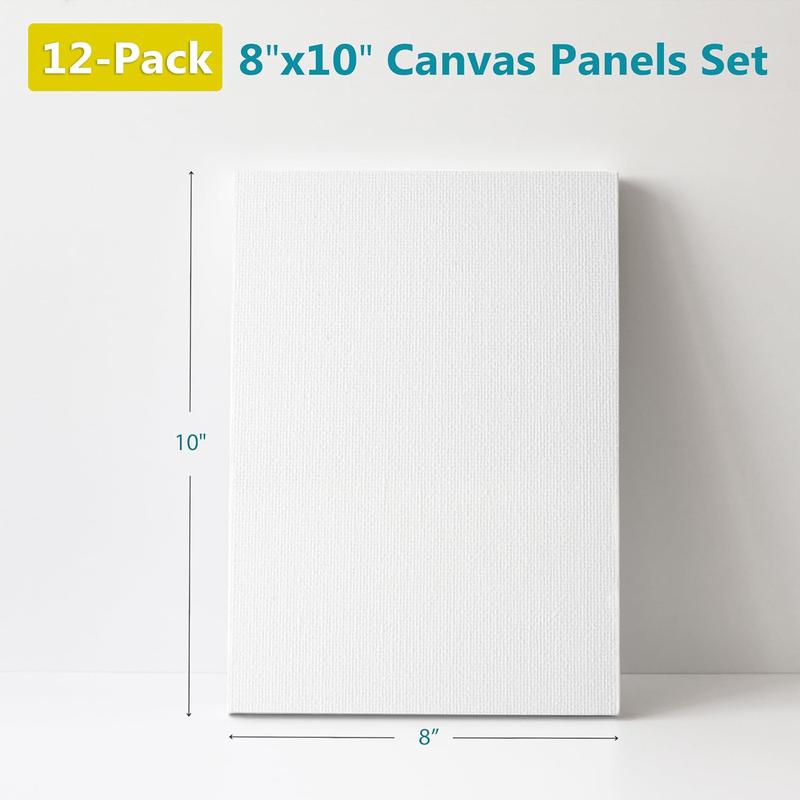 Canvases for Painting - 8x10 12 Pack Art Paint Canvas Panels Set Boards - 100% Cotton Primed Painting Supplies for Acrylic, Oil, & Watercolor Paint