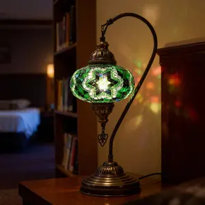 Mozaist Turkish Mosaic Swan Neck Table Lamp with Bulb Included Green - Elegant Turkish Mosaic Design for Versatile Home Decor