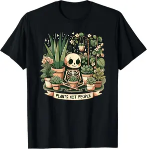 100%25 Cotton Plant Lover Skeleton Design - Plants Not People T-Shirt