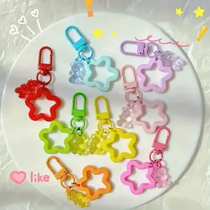 8/24Pcs Cute Bear Star Acrylic Keychain - Colorful Resin Charms for Bags, Cell Phones and Gifts - Ideal Party Gifts, Birthday Gifts, etc., Small, Five-pointed Star, Pendant, Keychain Set, Best for Christmas