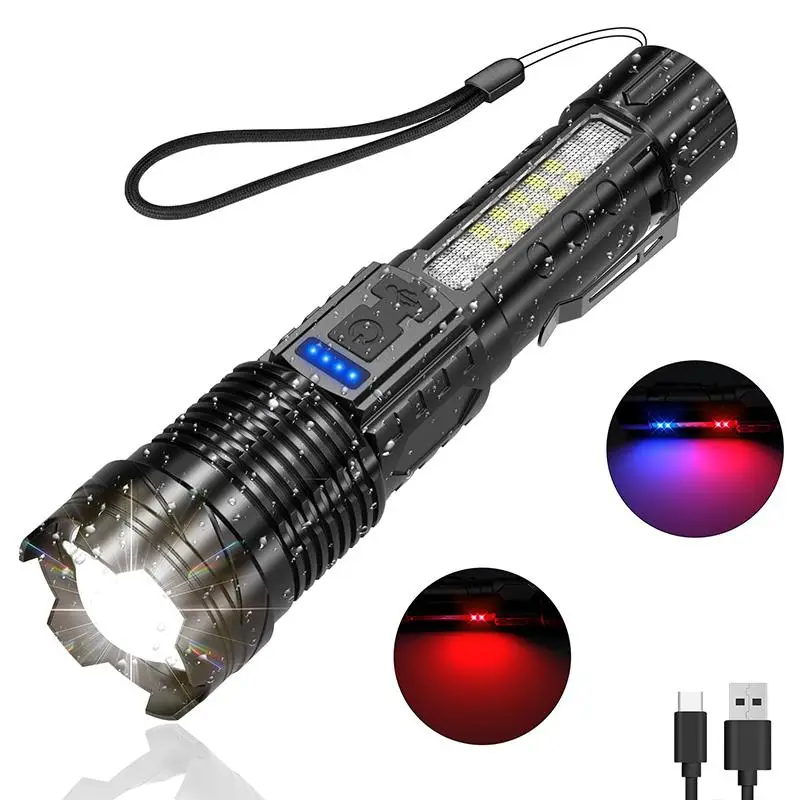 USB Rechargeable LED Flashlight, High Power Waterproof Zoomable Flashlight, Portable Lighting Equipment for Outdoor Camping Fishing